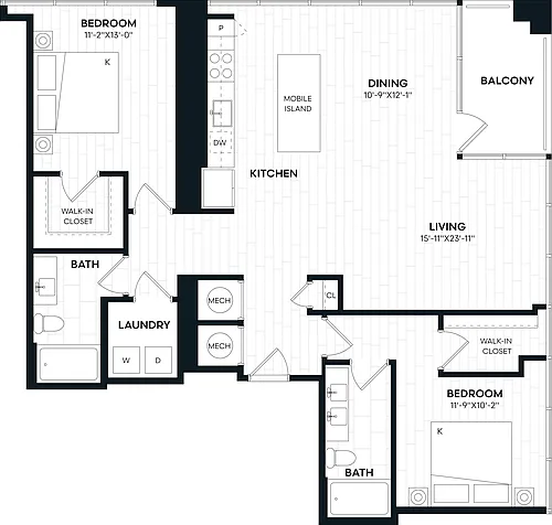 Floor plan 2 Bed/2 Bath-2S