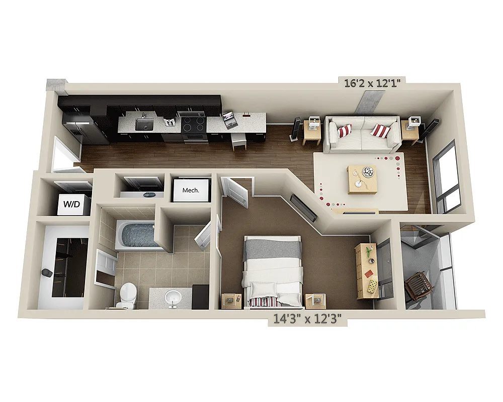 Floor plan One Bedroom A1B
