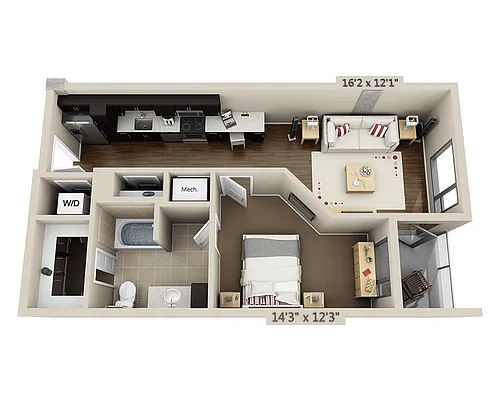 Floor plan One Bedroom A1B