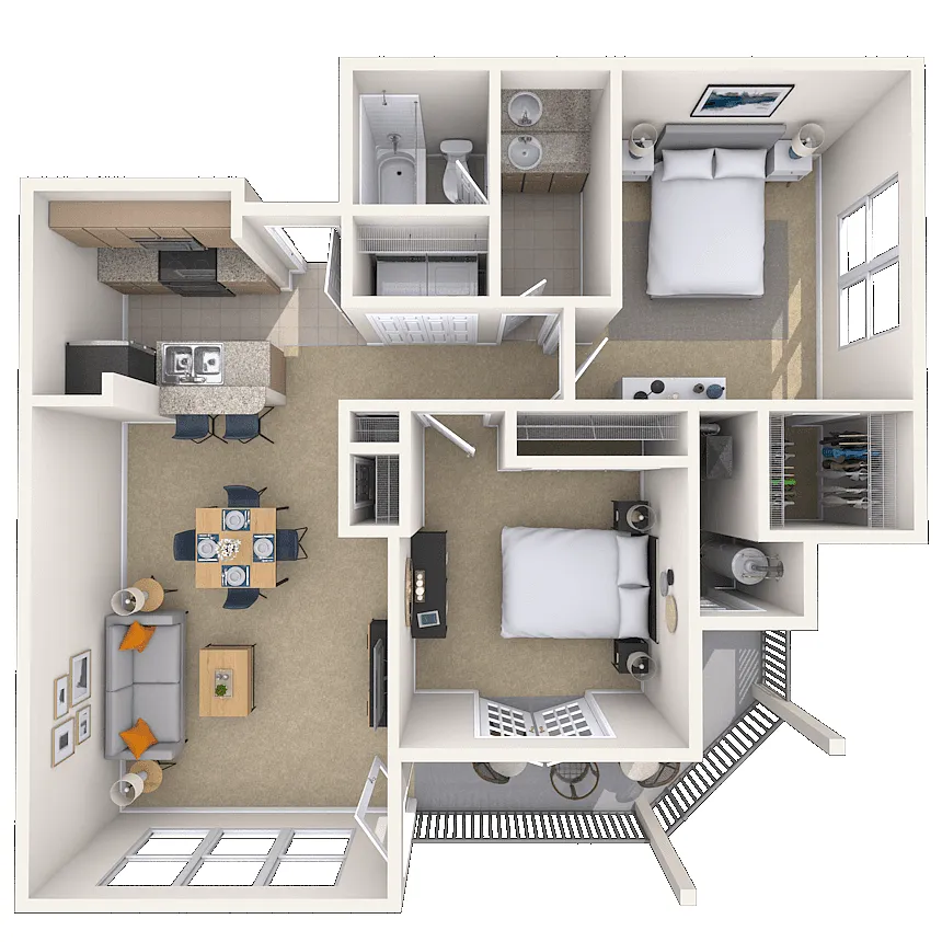 Floor plan Traditional 2x1 993 SF