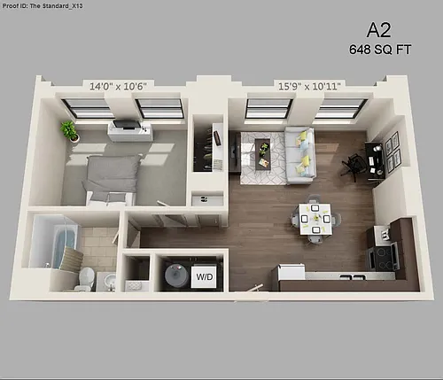 Floor plan One Bed/One Bath - 648