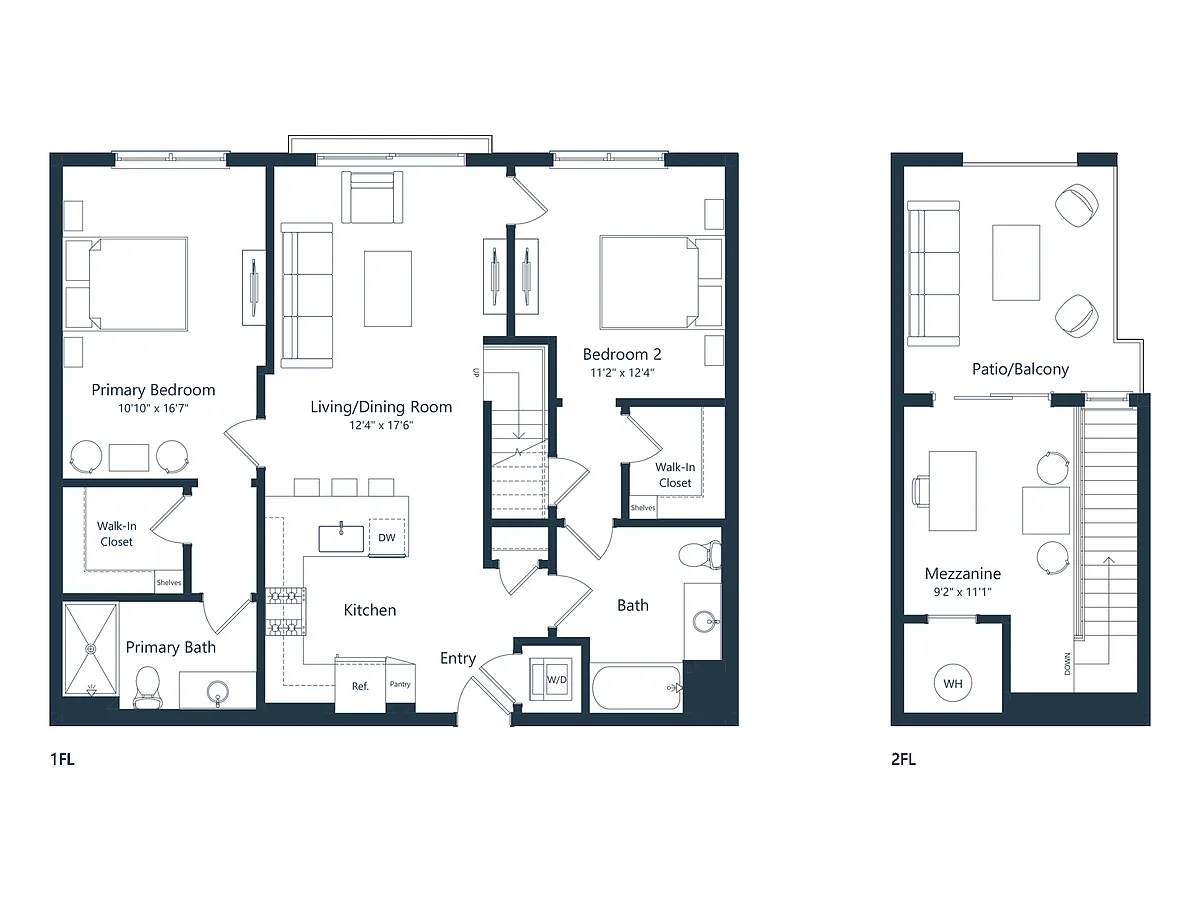 Floor plan C2 Loft | 2 Bed | 2 Bath | Loft