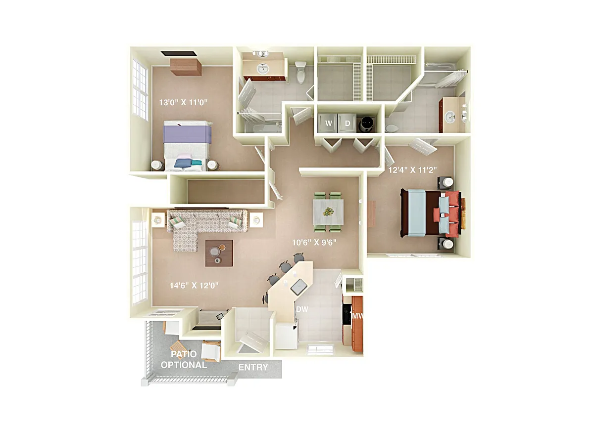 Floor plan Hunter 2 Bedroom 2 Bath