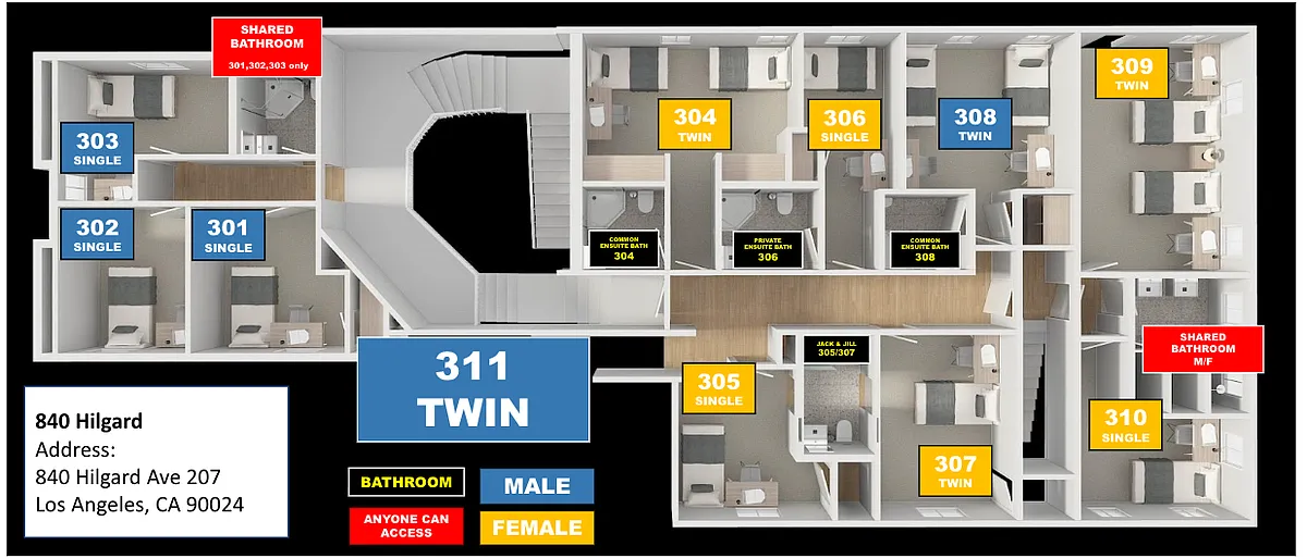 Floor plan 840 Hilgard Room 303