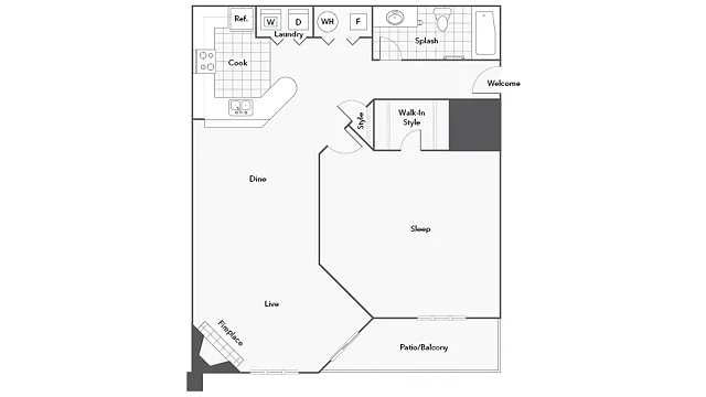 Floor plan 1 BR x 1 BA - A1 (Affordable 65)
