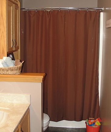 The guest bathroom is large and has a HUGE linen closet