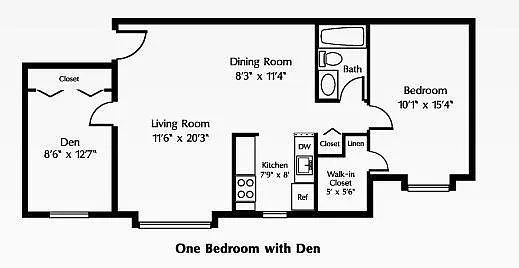 Floor plan 1 Bedroom + Den