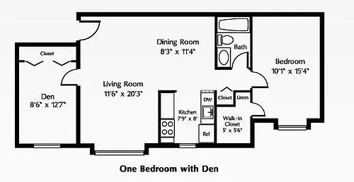 Floor plan 1 Bedroom + Den