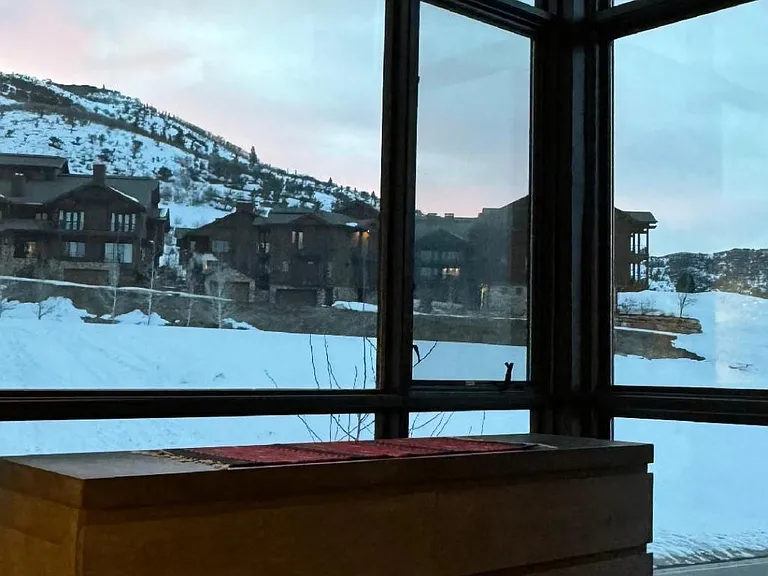 Dusk in Park City, view from bed in master bedroom