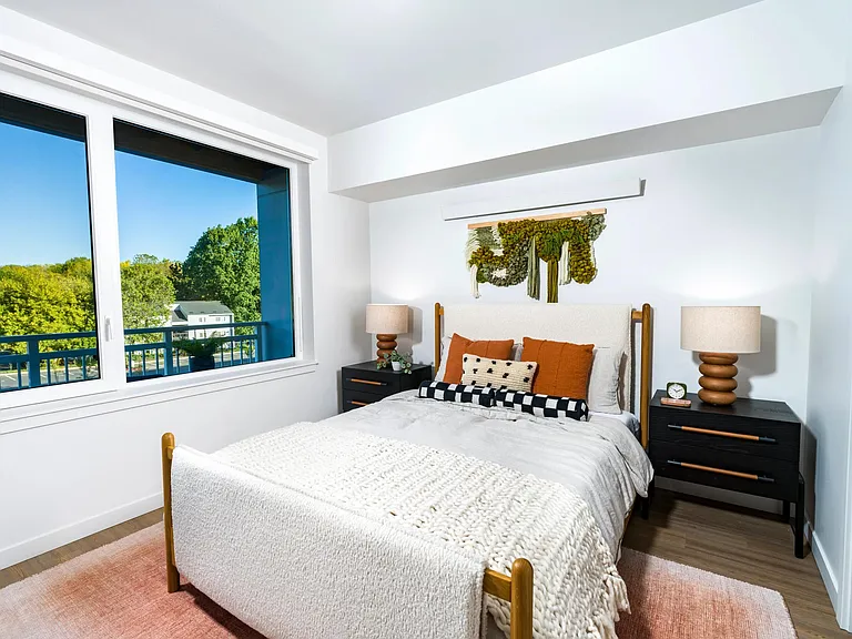 This inviting bedroom is the perfect cozy retreat to unwind and wake up feeling refreshed.