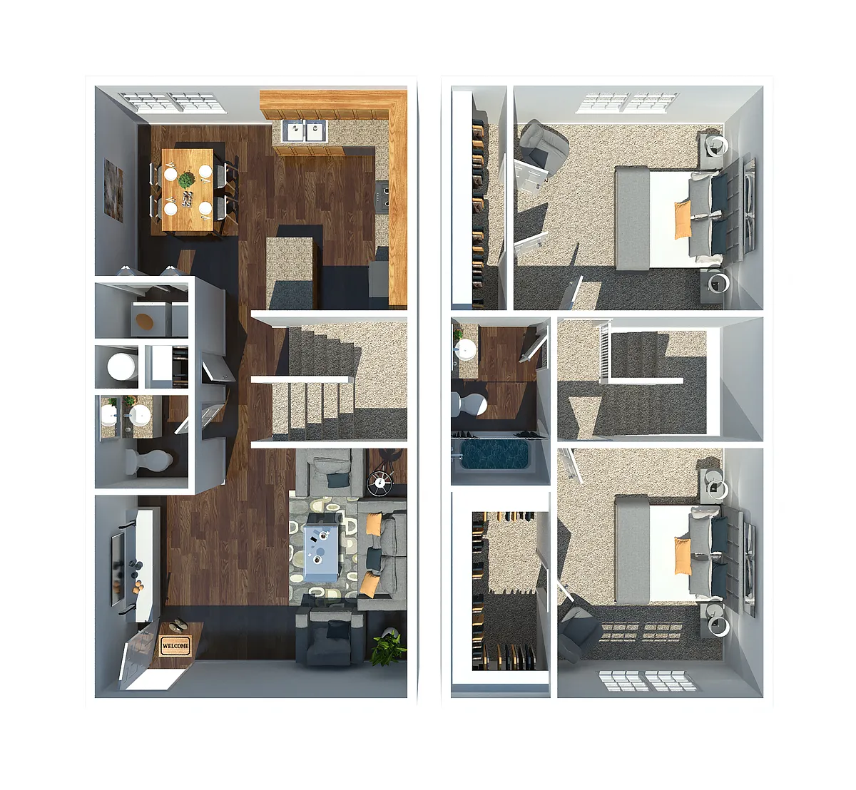 Floor plan Townhouse 2 bedroom 1.5 bathroom L