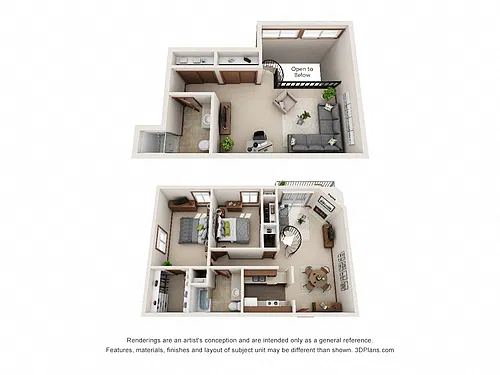 Floor plan 2 Bed 2 Bath with Loft