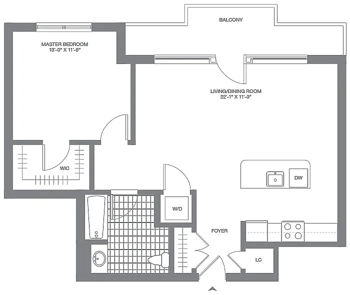 Floor plan 1 Bed/1 Bath