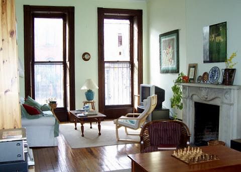 Living room with marble fireplace, sitting area