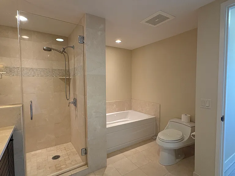 Primary bathroom shower and tub.