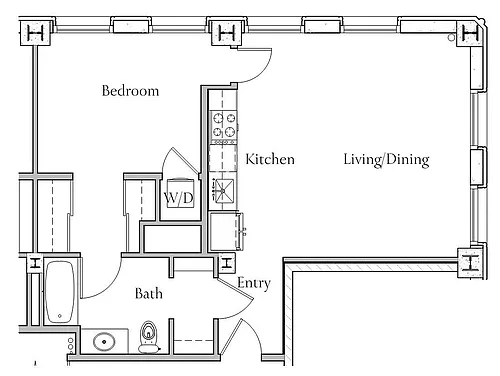 Floor plan 1 BR x 1 BA - D