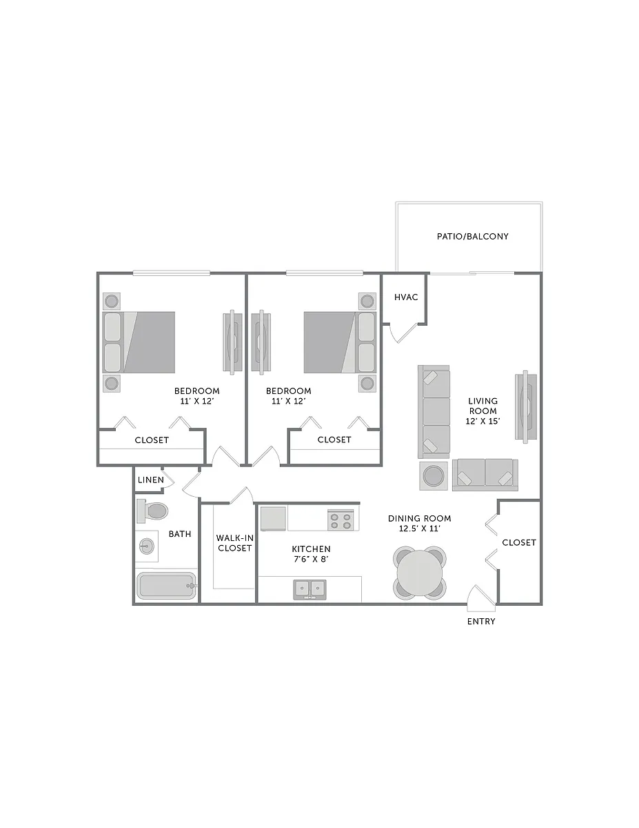 Floor plan 2 Bedroom 1 Bath Plan A