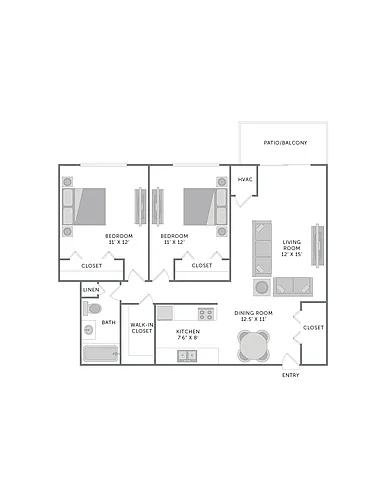 Floor plan 2 Bedroom 1 Bath Plan A