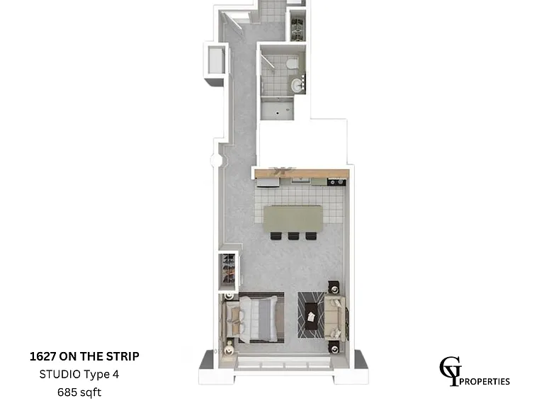 Explore modern living with the 1627 On The Strip Studio Type 4 layout. Perfect harmony in 685 sqft. Explore modern living with the 1627 On The Strip Studio Type 4 layout. Perfect harmony in 685 sqft.