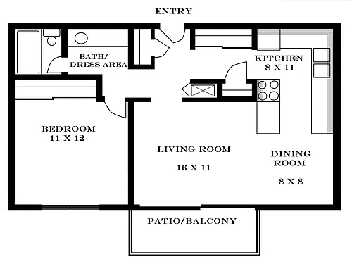 Floor plan 1 Bedroom 700 SF I