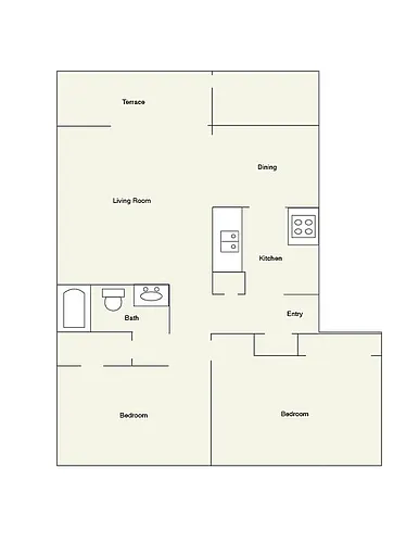 Floor plan 2 Bed 1 Bath