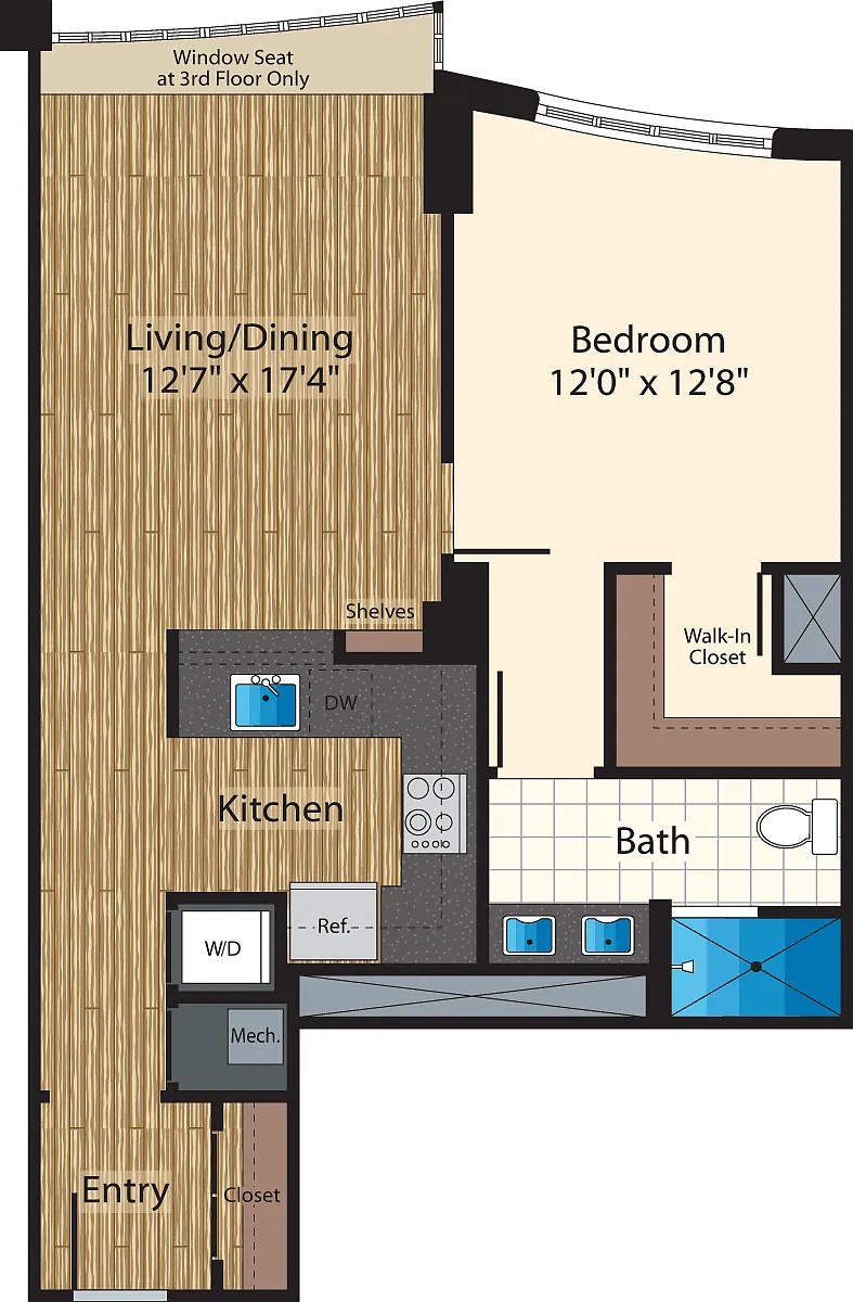 Floor plan One Bedroom E 825