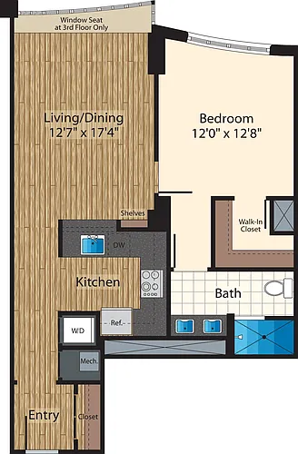 Floor plan One Bedroom E 825