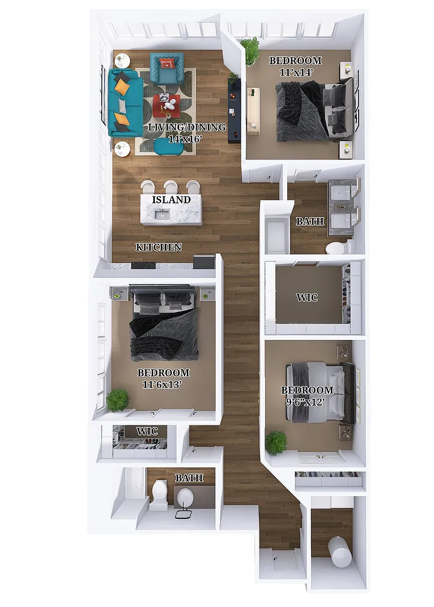 Floor plan 3 Bed, 2 Bath - D1