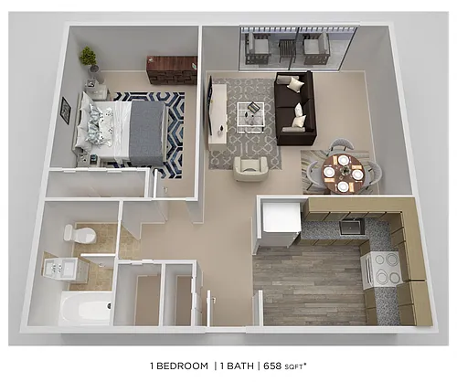 Floor plan One Bedroom - 658 sqft