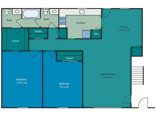 Floor plan 2 Bedroom 1.5 Bath
