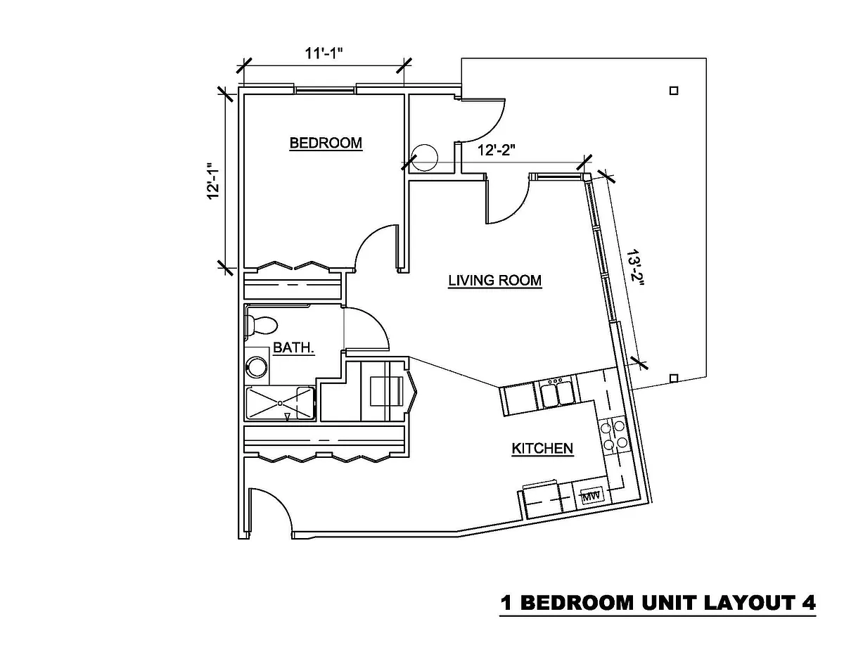 Floor plan 1 bed 730 sf
