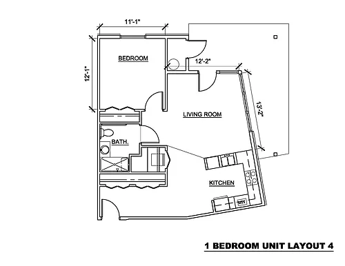 Floor plan 1 bed 730 sf