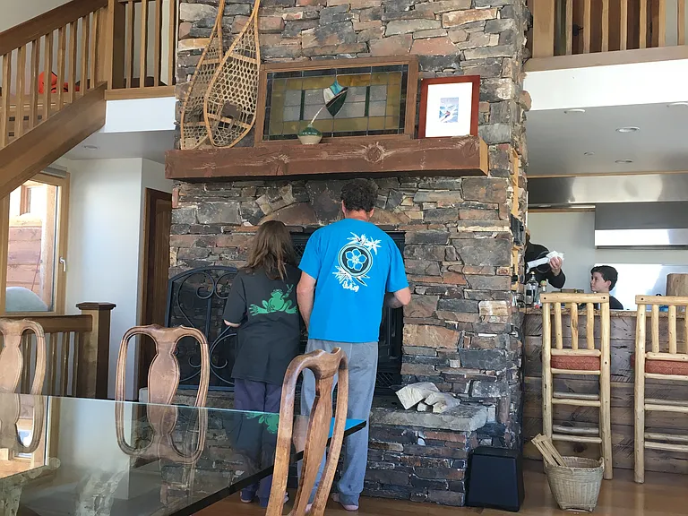 24 foot high rock fireplace