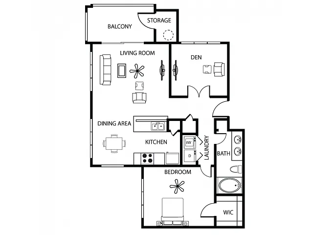 Floor plan Amber 3 - 1 Bedroom with Den