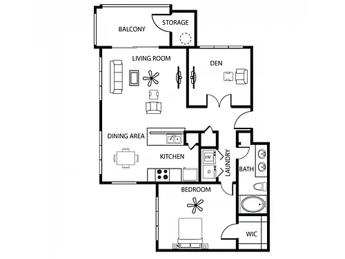 Floor plan Amber 3 - 1 Bedroom with Den
