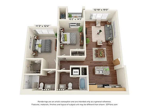 Floor plan Two Bedroom D1 (60% - Wheelchair Accessible)