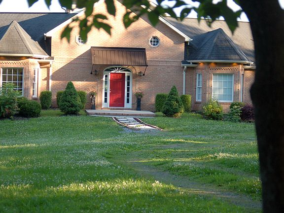 Main entrance, metal awning