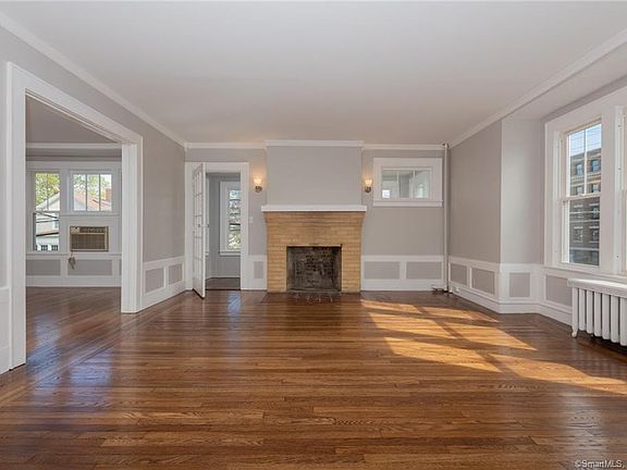 large living room with fire place