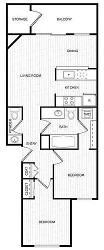 Floor plan 2 Bedroom 1.5 Bath (A)