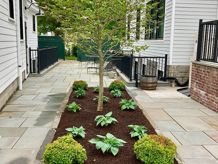 Norwalk Green Living Properties: Landscaped Gardens, Walkways and Courtyard
