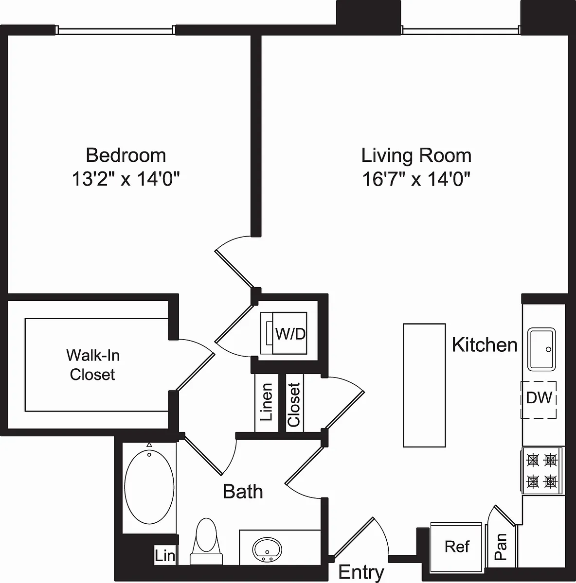 Floor plan One Bed A1C No Patio