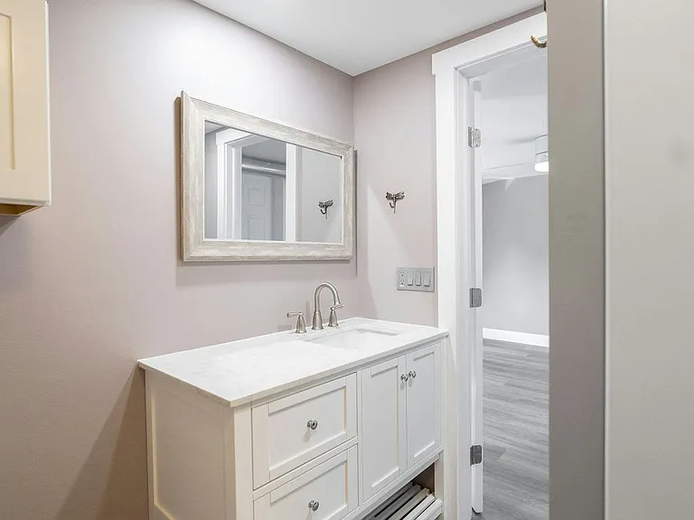 Newly finished bathroom with spacious counter space!