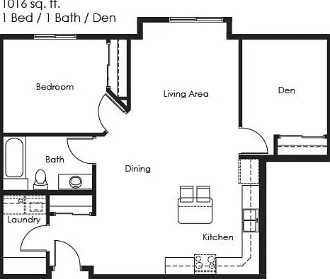 1 Bed 1 Bath w/Den | 1016 sqft