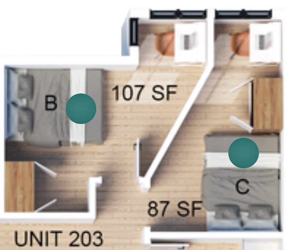 Floor plan 2 Bedroom | 1 Bath B