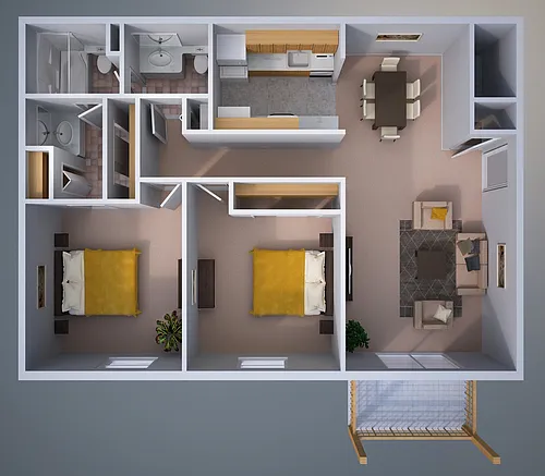 Floor plan 2-Bedroom 1-and-Half-Bath Apartment