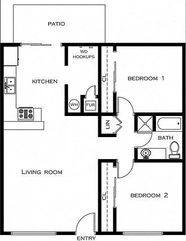 Floor plan 2 Bed 1 Bath (Large)