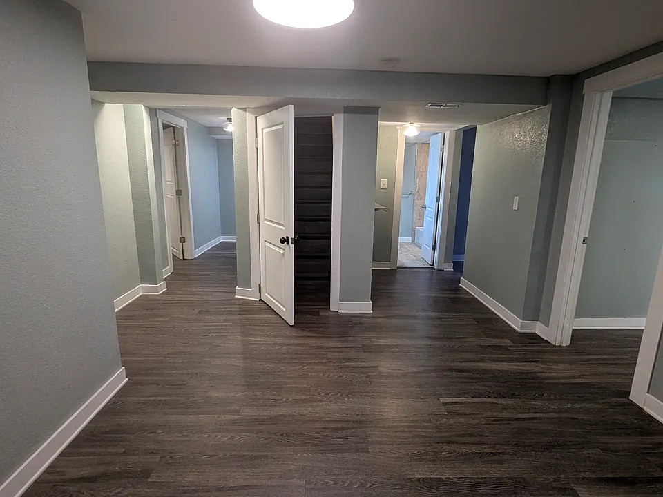 View from inside the living room looking at the stairs