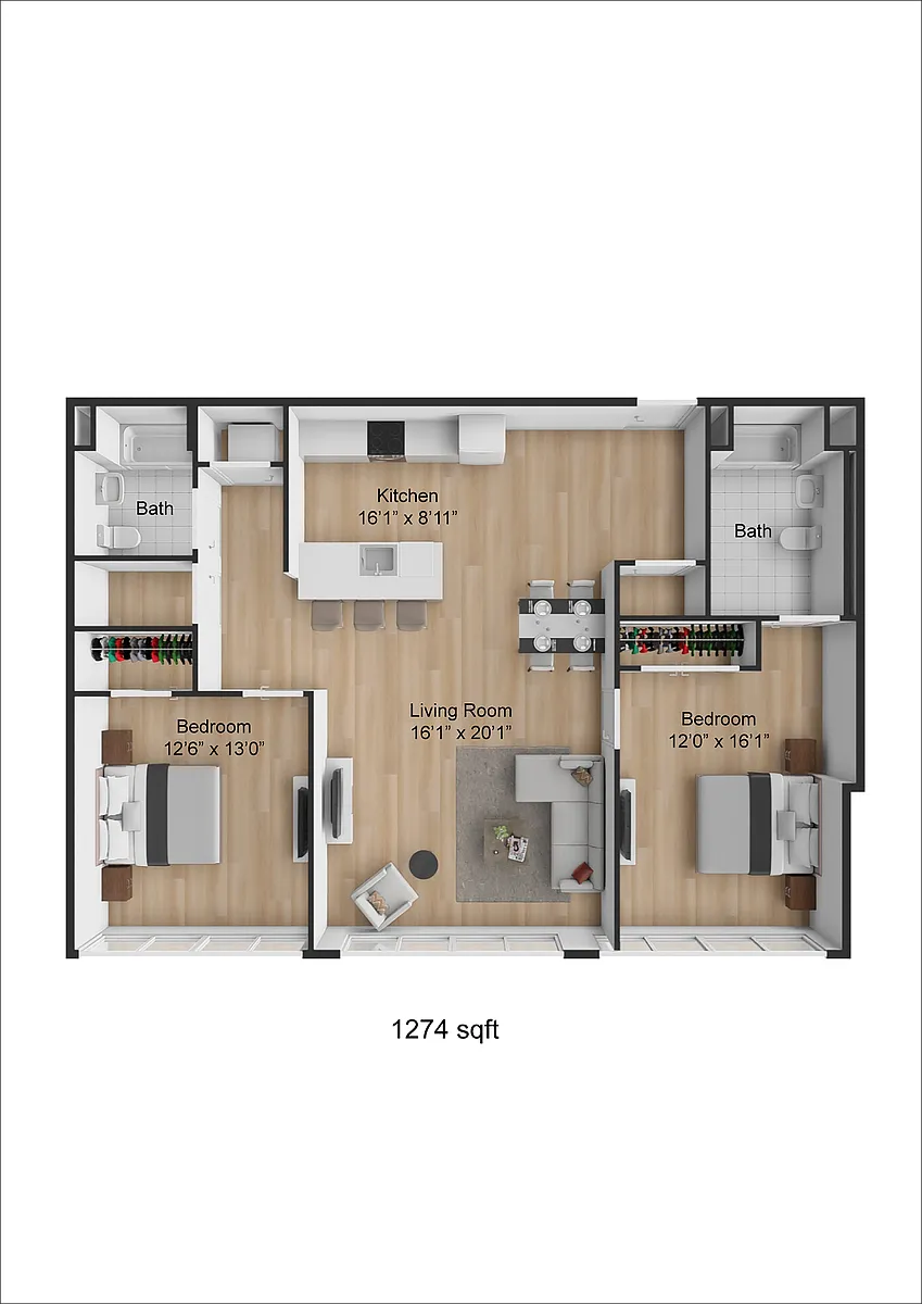 Floor plan Two Bedroom - L Line