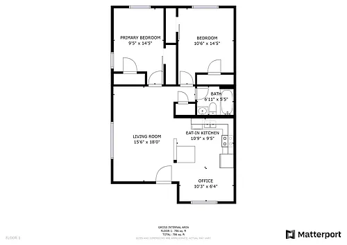 Floor plan 2 Bed 1 Bath