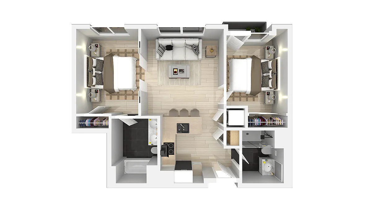Floor plan Two Bedroom Two Bath B & C